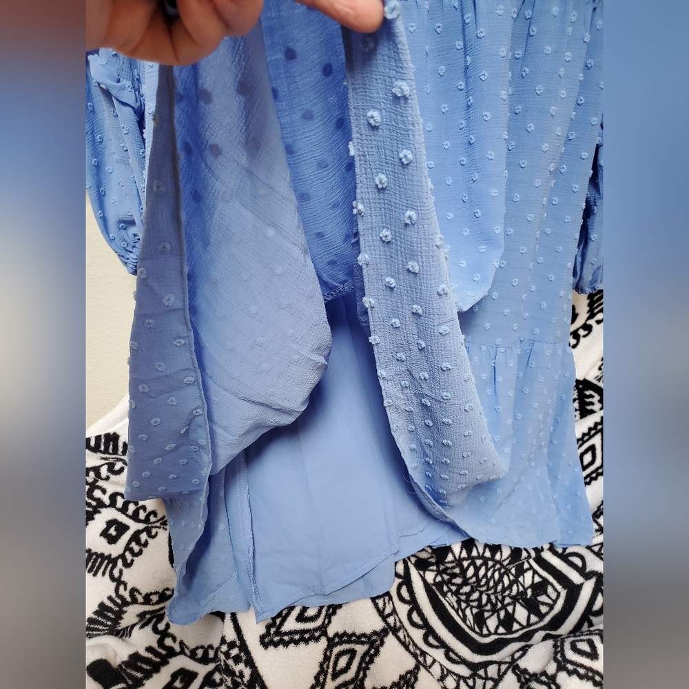 Women’s Textured Swiss Dot Tiered Dress in Periwinkle Blue - Picture 5 of 12